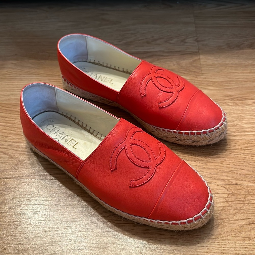 Chanel Red Leather Espadrilles 37
